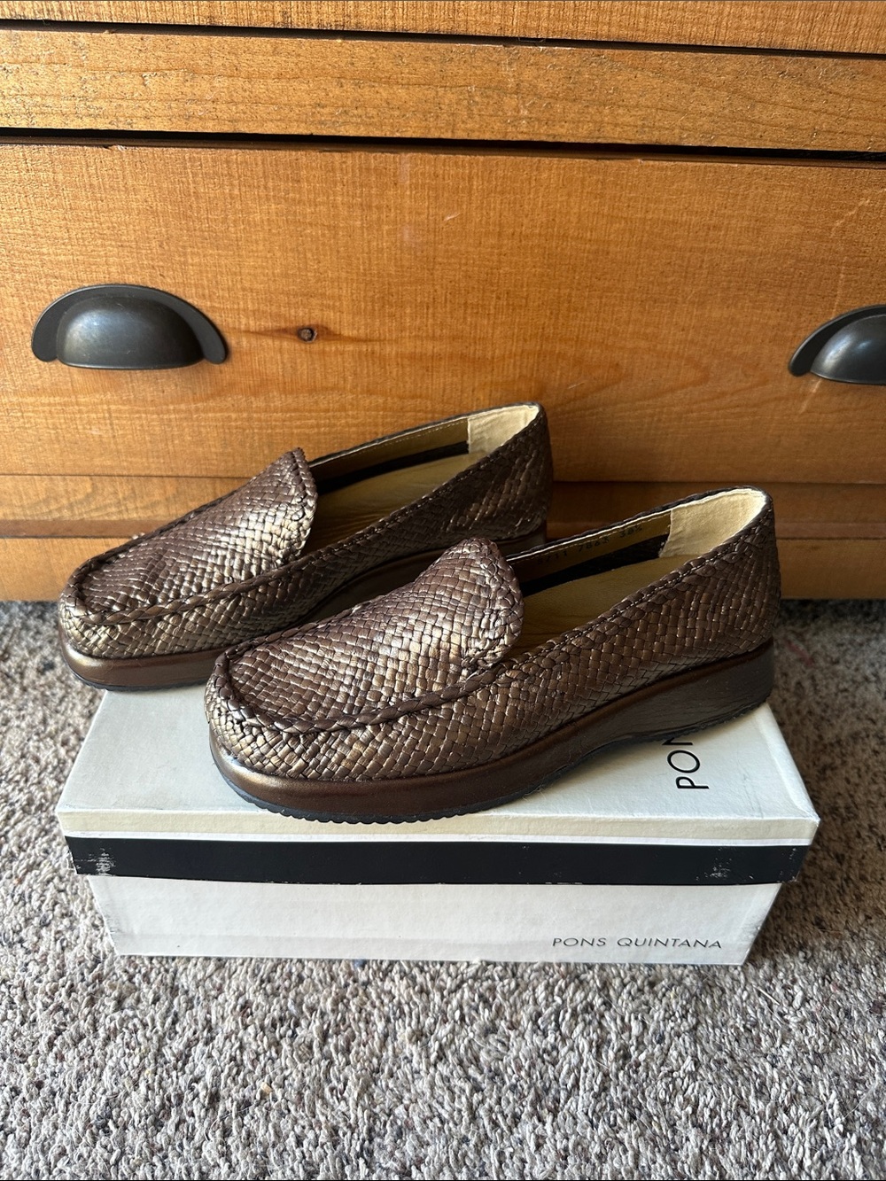 Pons Quintana Bronze Woven Leather Loafers